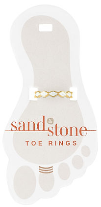 Gold-tone Sand & Stone toe ring with a geometric lattice design on a foot-shaped card.