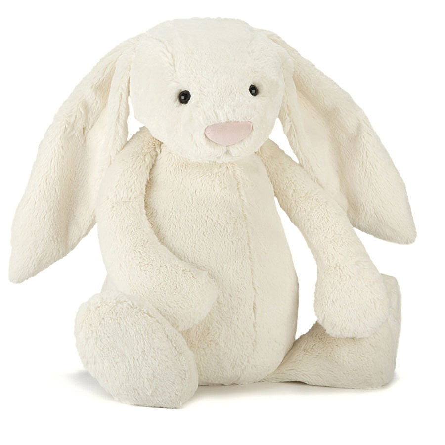 JellyCat Bashful Cream Bunny plush toy with cream-colored fur, soft rounded silhouette, and gentle embroidered facial features.