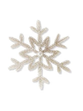 Plastic snowflake ornament with platinum glitter finish, ribbon hanger, measuring 18 inches tall.