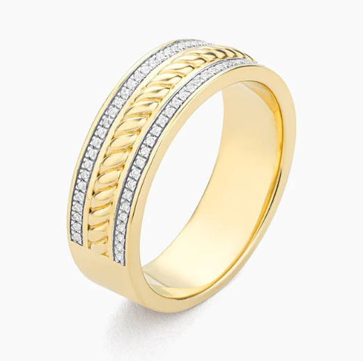 Silver rope-style stackable ring with a central diamond accent