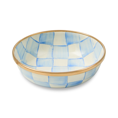 4.5-inch Sky Check relish dish with a blue checkered pattern.