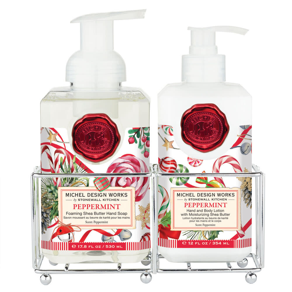 Foaming hand soap bottle with lotion dispenser in a caddy