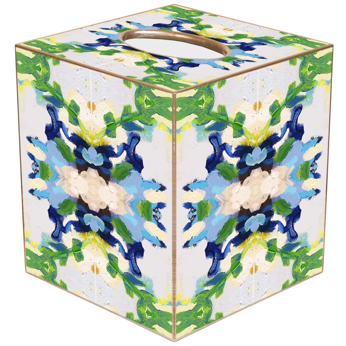 Hand-painted gold tissue box cover with paper mache finish
