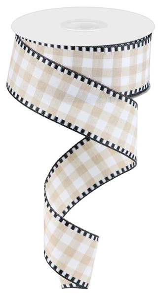 A roll of white fabric featuring a black gingham check pattern with a straight hem.