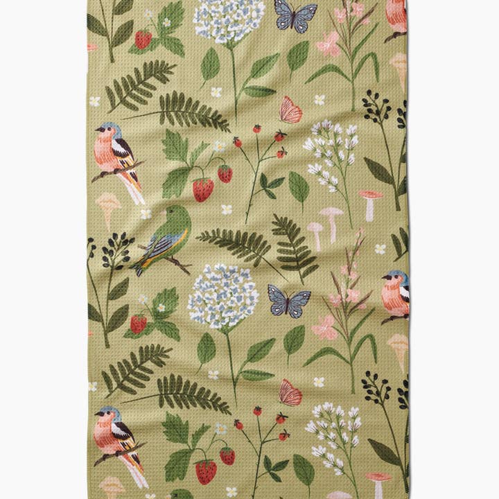 Recycled polyester waffle weave tea towel with single-sided print