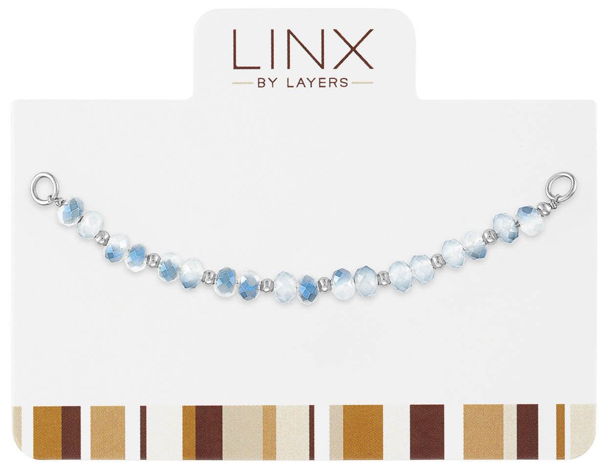 Silver LINX add-on featuring faceted beads transitioning from white to blue on a display card.