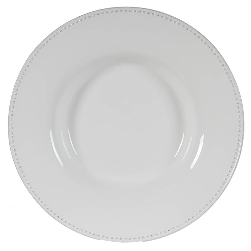 Large white round serving plate with a smooth rim
