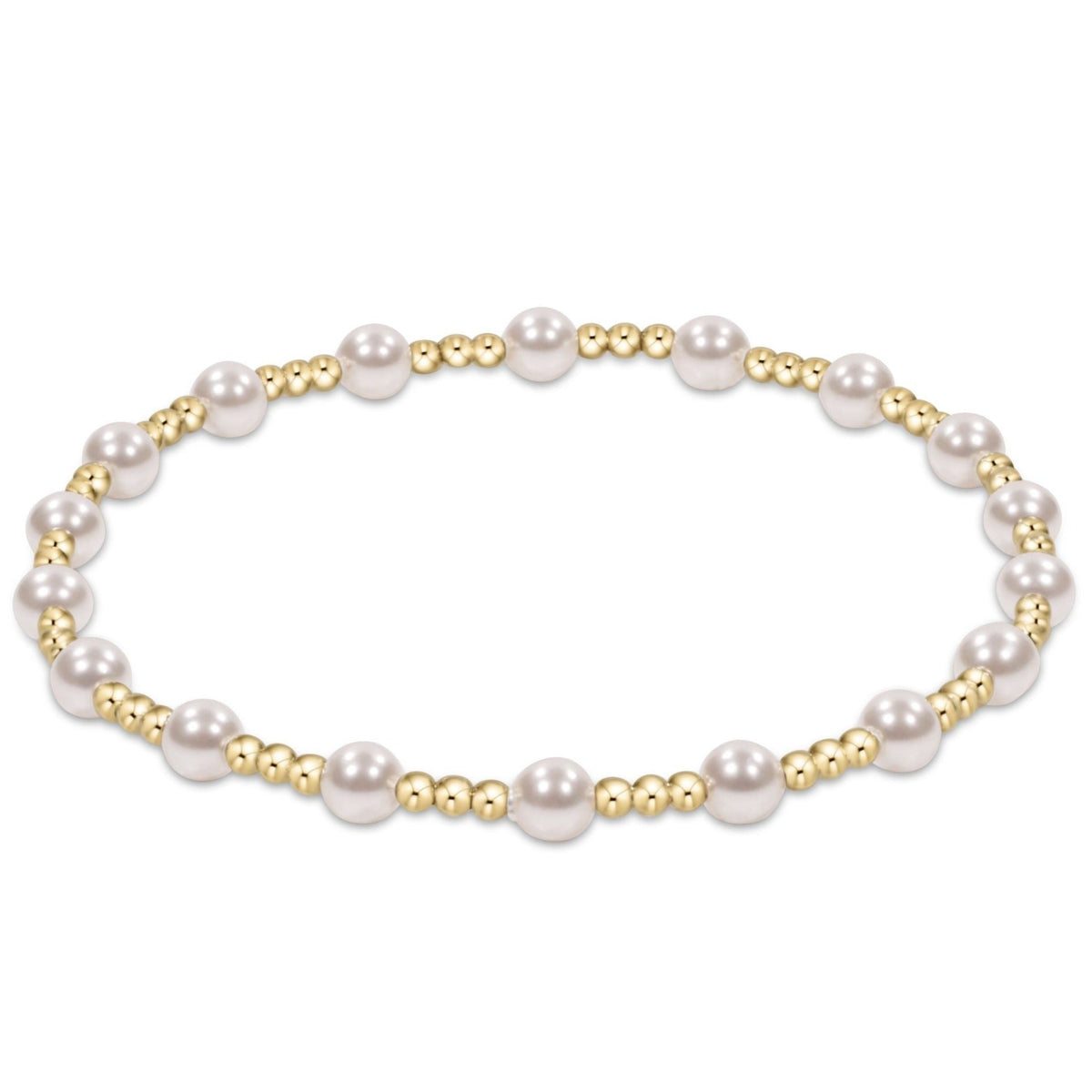 Classic Sincerity 4mm pearl and 2mm gold-filled bead stretch bracelet.