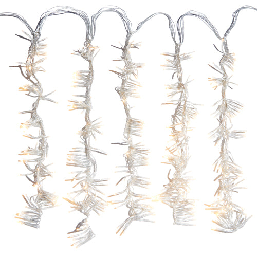 10-foot clear wire flowing cluster string lights with 960 warm white LED lights.