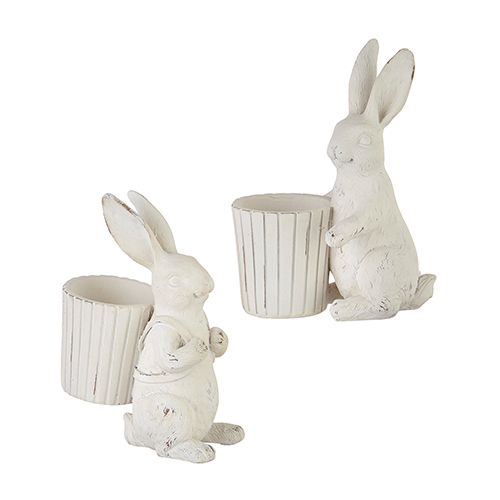 6-inch resin bunny home decor figurine with basket accessory