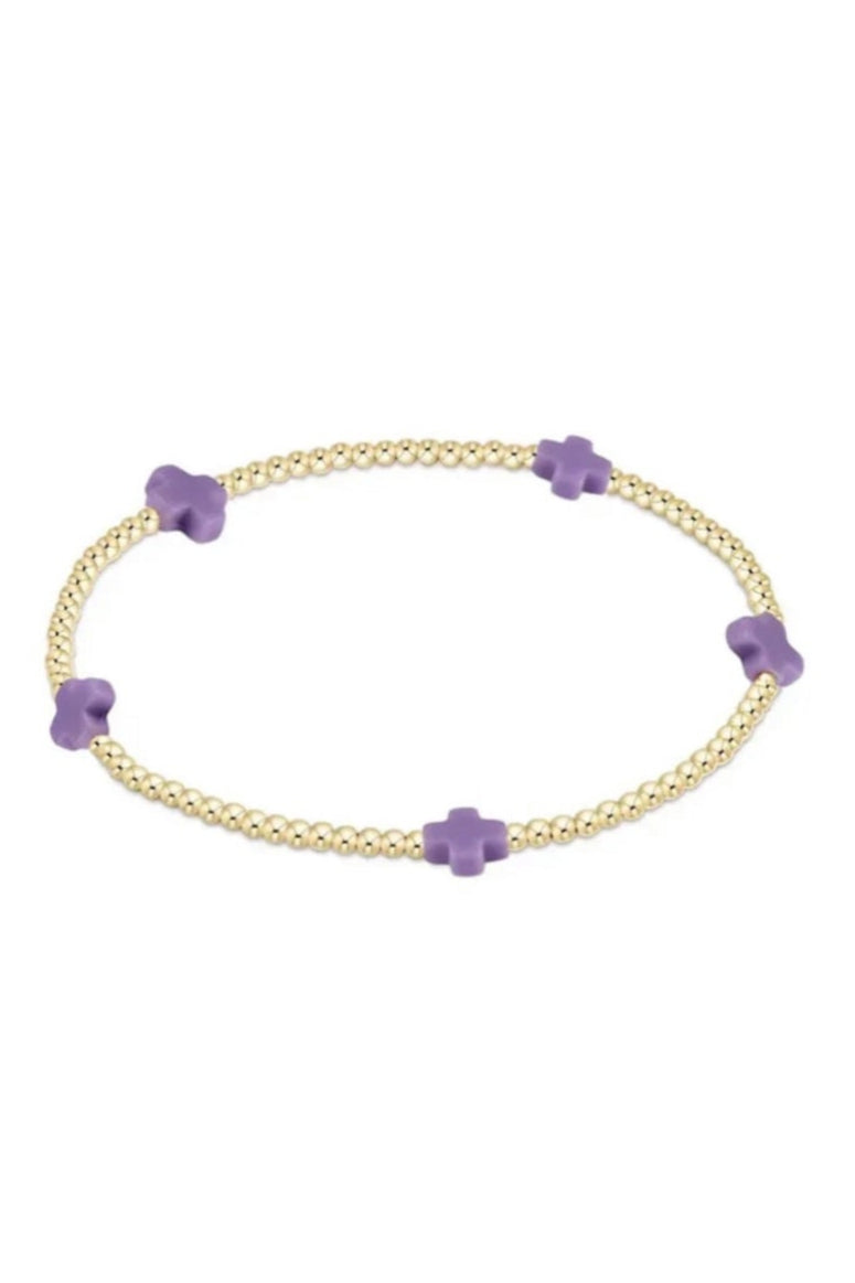 Egirl Signature Cross Small Gold Pattern 2mm Bead Bracelet - Purple