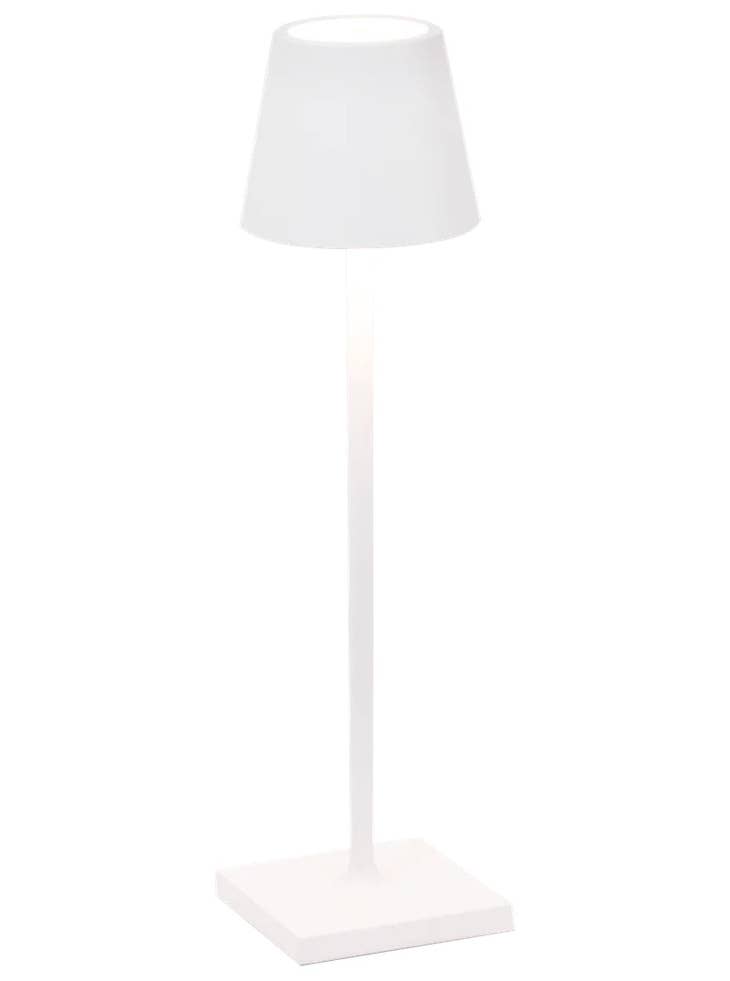 Die-cast aluminum cordless table lamp with polycarbonate diffuser in powder-coated finish