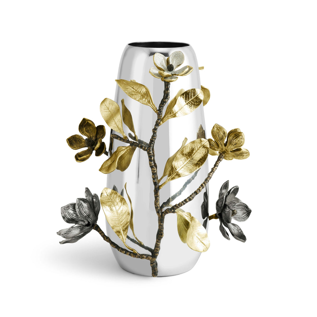 Medium vintage ceramic vase with a bloom-inspired organic shape in earthy tones.
