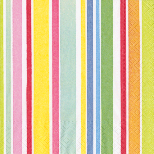 Cabana Stripe Bright Luncheon Napkin featuring colorful vertical stripes in pink, yellow, and green.