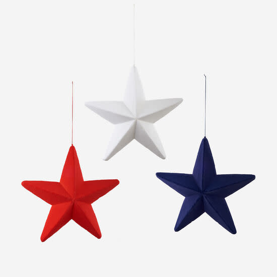 PVC flocked star decoration in white with a textured surface.