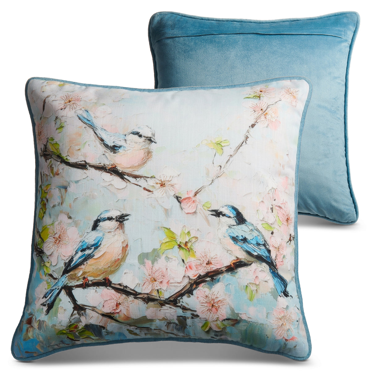 Square spring melody pillow with removable polyester cover in soft pastel tones.