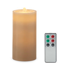 7.75 Inch Taupe LED Wax Pillar Water Candle w/Timer & Remote