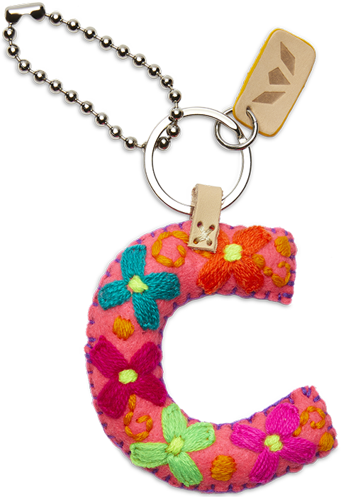 Felt letter charm in bright yellow with attached metal chain