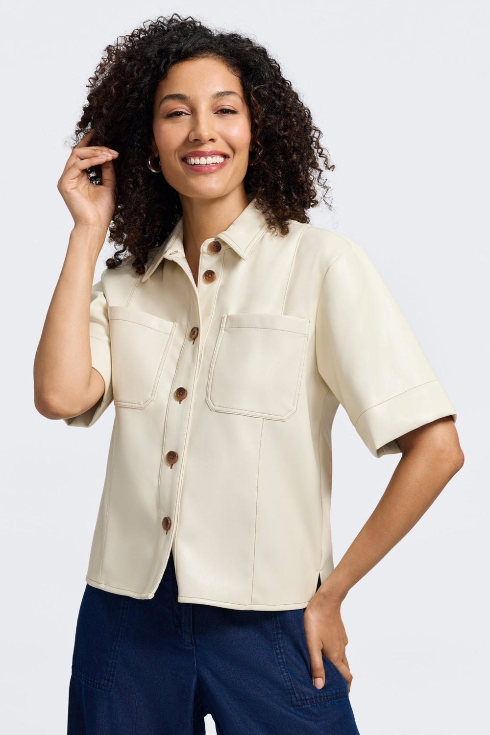 Demi Vegan Leather Elbow Sleeve Shirt Jacket