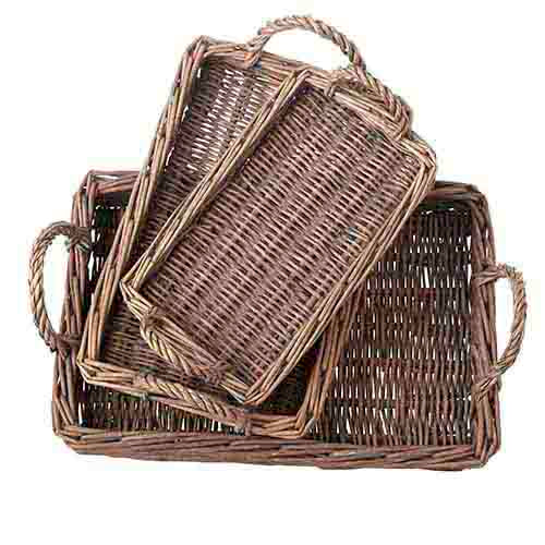 Willow woven handled tray with natural brown finish