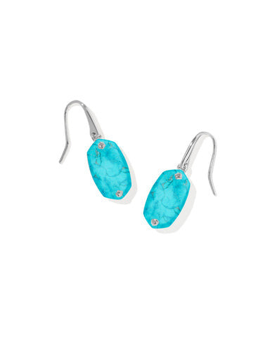 Lee Riveted Drop Earrings featuring turquoise stones with silver-tone riveted settings and hooks.