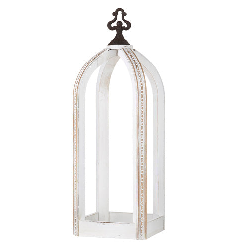 White wash wooden lantern with iron top frame