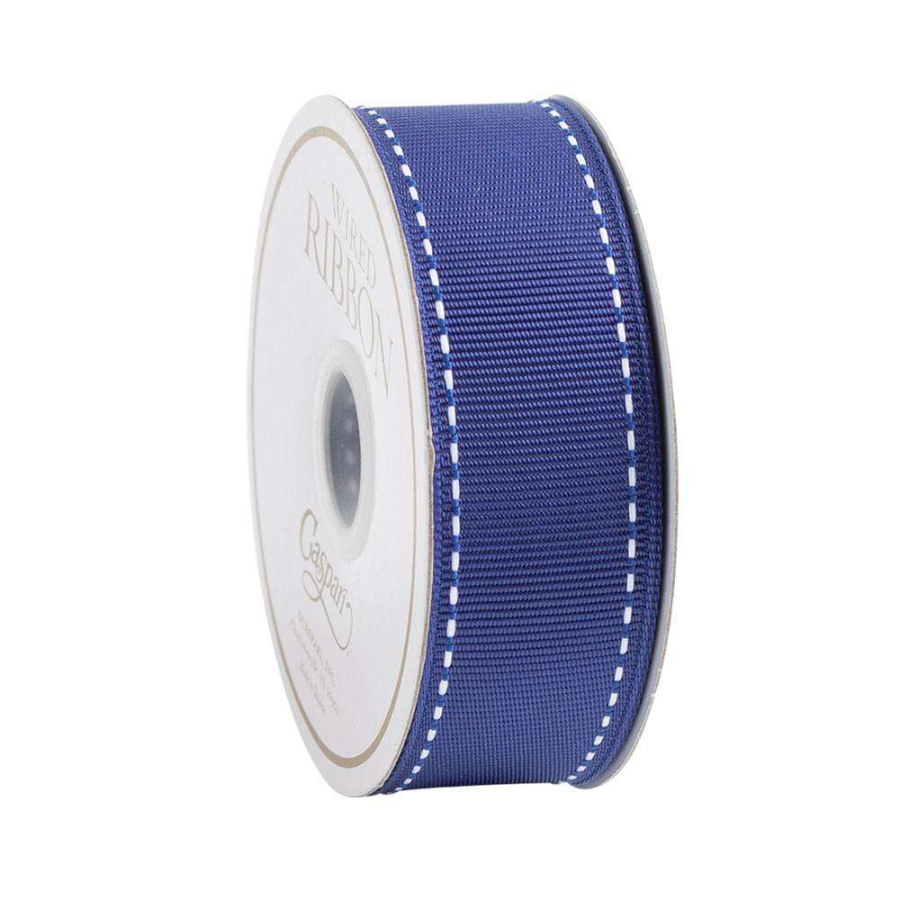 A roll of wired ribbon in a neutral tone with an elegant patterned texture.