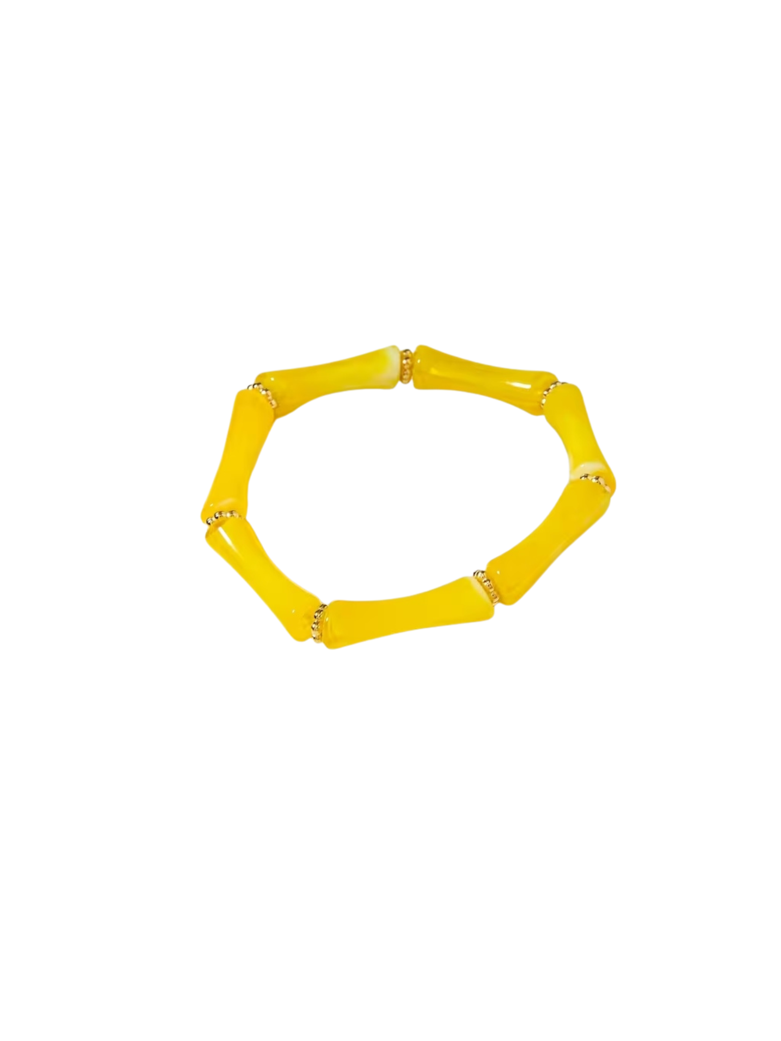 Yellow resin beaded tube stretch bracelet with gold-toned spacers.