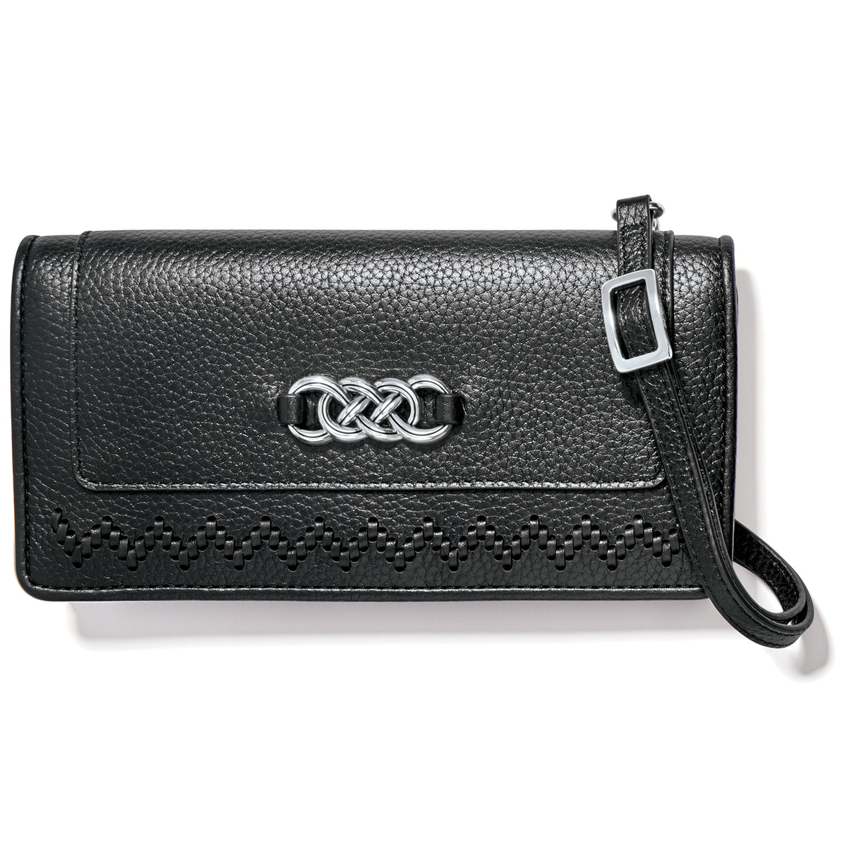 Black leather Interlok Rockmore wallet with snap closure