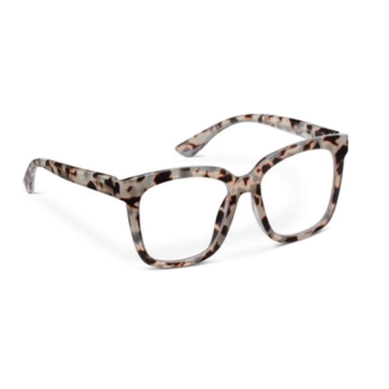 Next Level Progressives square glasses in a light grey and brown tortoiseshell pattern.