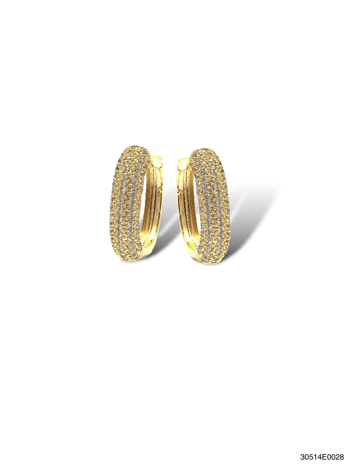 Gold enamel hoop earrings with cubic zirconia stones on brass posts