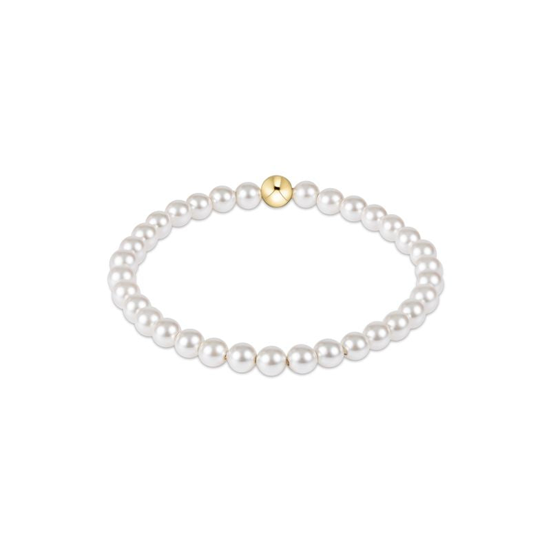 Classic Pearl 5mm Bead Bracelet featuring white crystal pearls and a single gold bead.