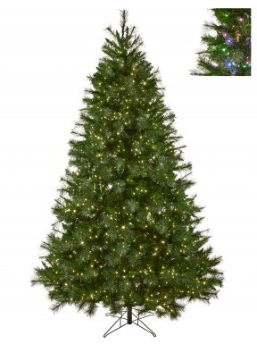 12' Deluxe Belgium Tree with warm white and multicolor dual 3MM LED lights on a metal stand.