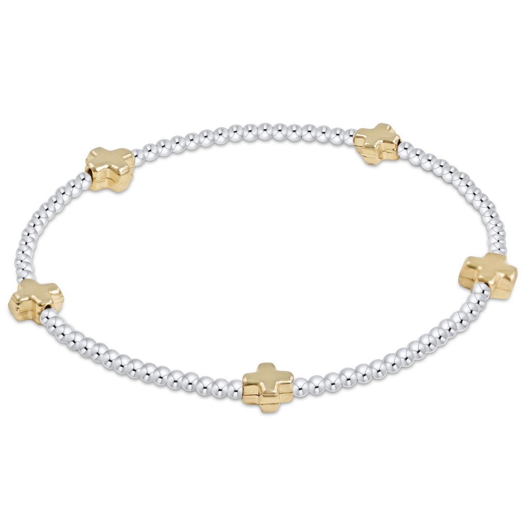 Signature Cross Small Mixed Metal Bracelet with 2mm sterling silver beads and five gold crosses.