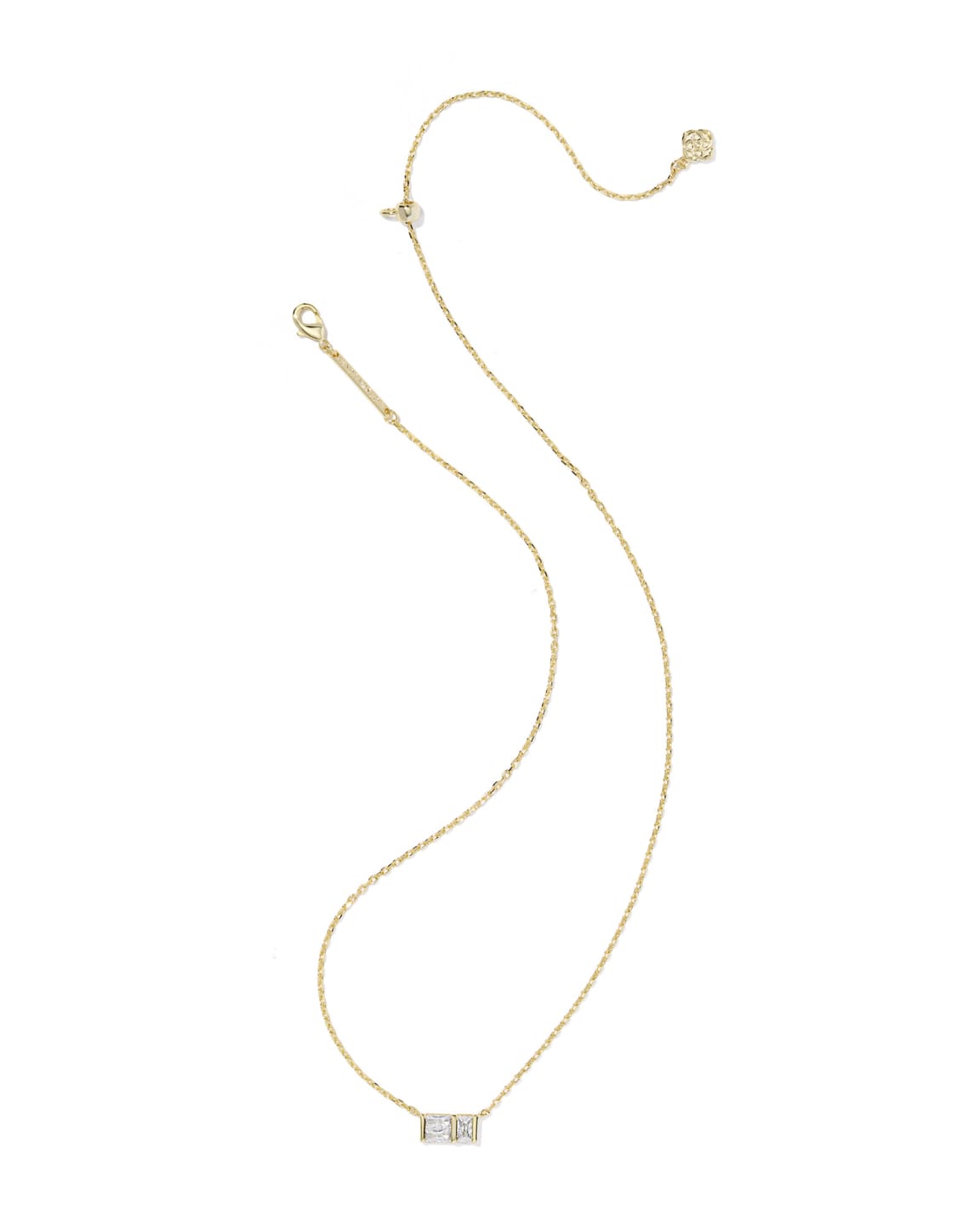 Jamie Short Pendant Necklace in gold with a rectangular crystal pendant and lobster clasp.