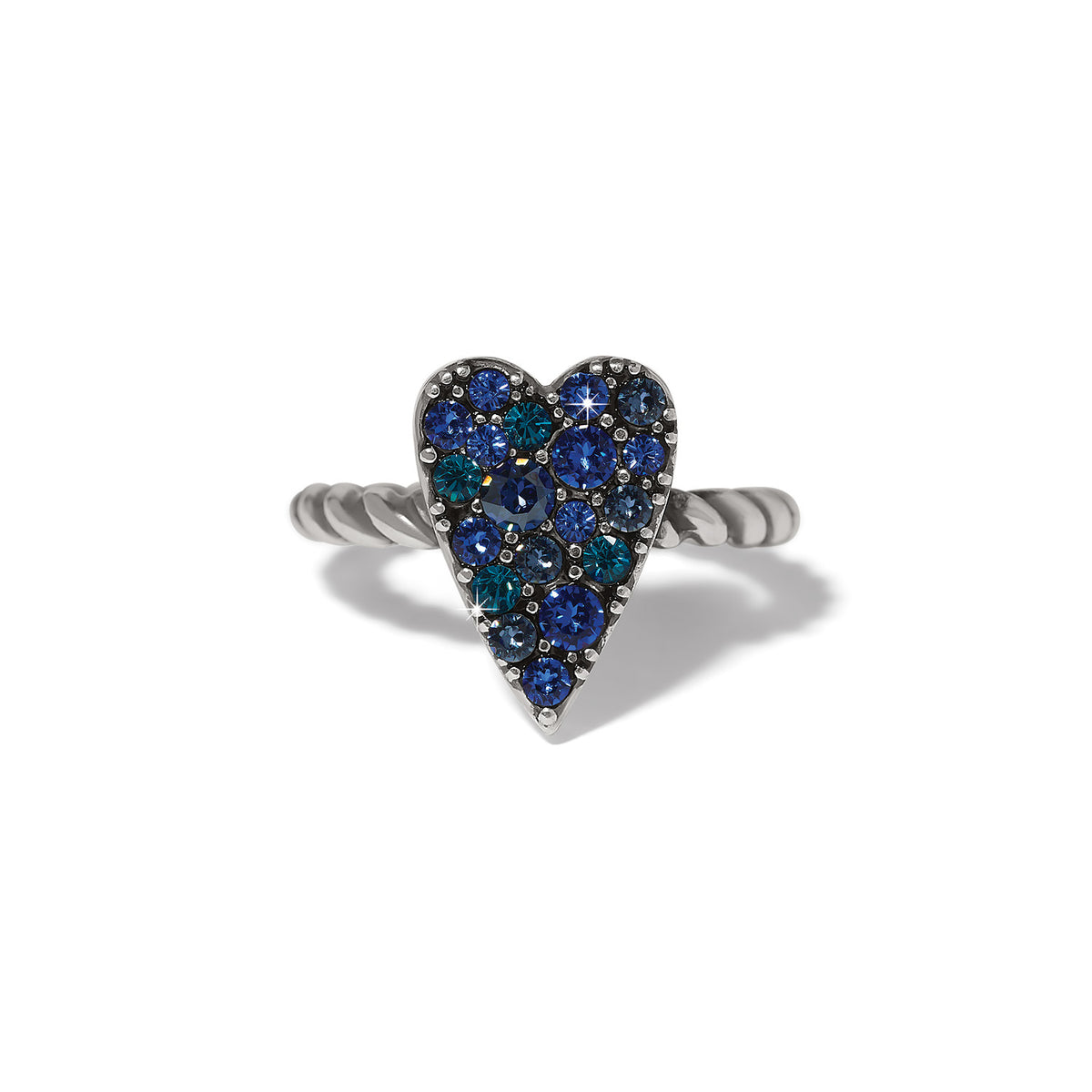 Silver-blue plated ring with fine quality crystals in a B Love Blue design