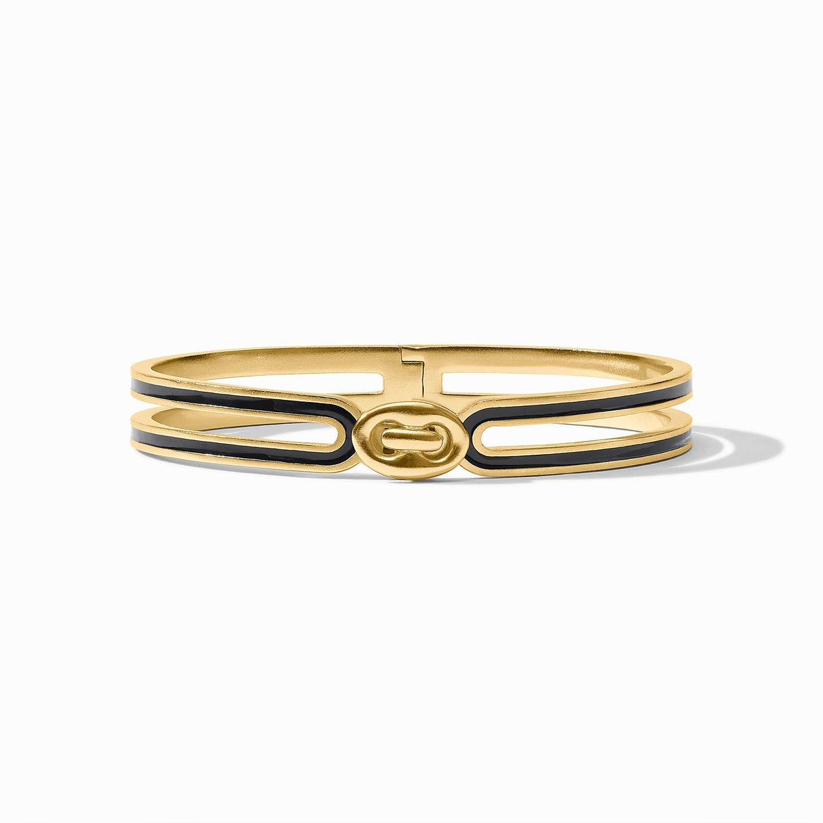 Laguna enamel hinge bangle in black with gold-tone hardware