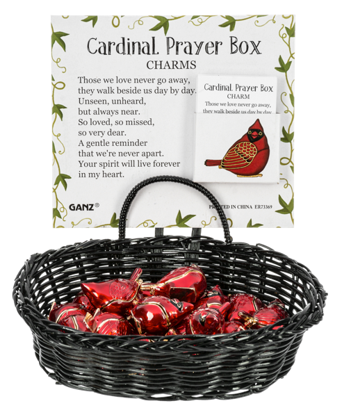Red cardinal bird charm with gold accents on black background