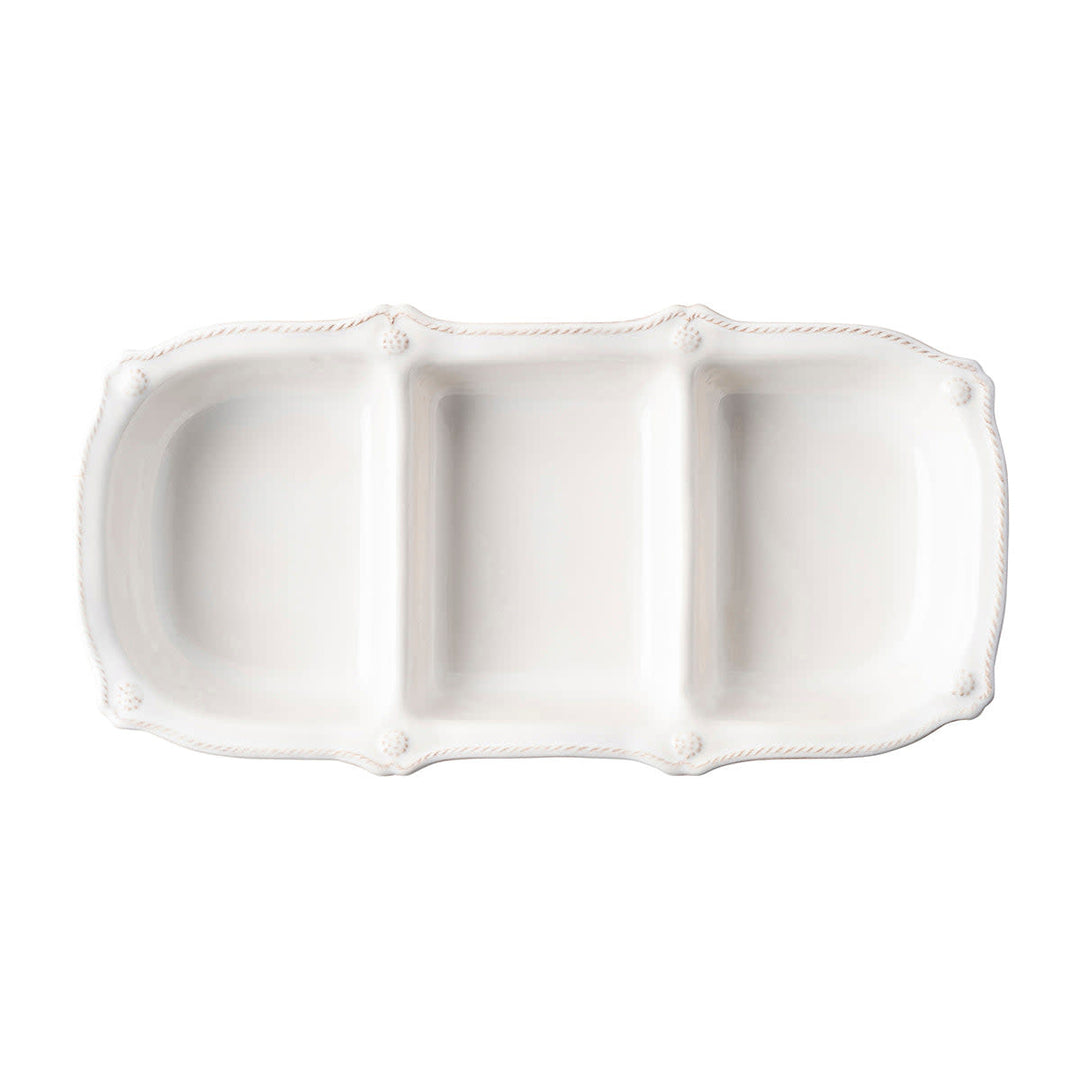Triple ceramic server in whitewash with berry accents and thread rim