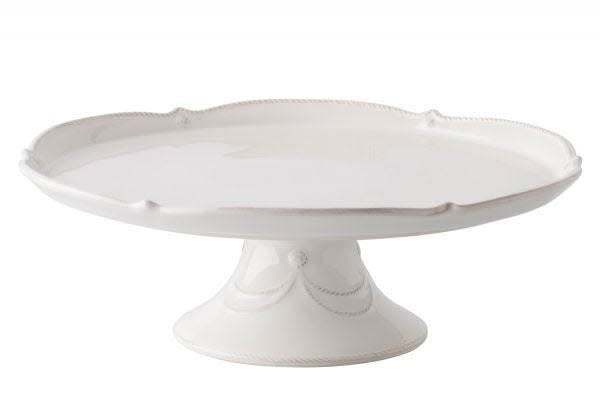 Ceramic cake stand in whitewash finish with a pedestal base
