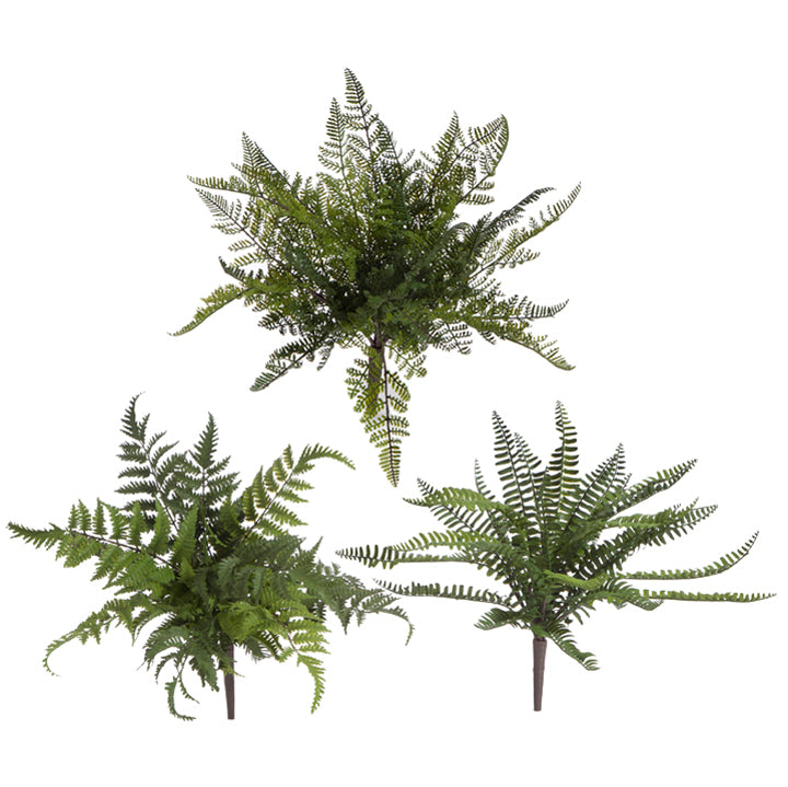 Plastic fern bush with green foliage in a naturalistic silhouette.