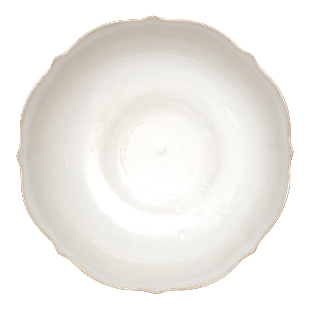 White ceramic footed fruit bowl with scalloped edge and berry thread motif