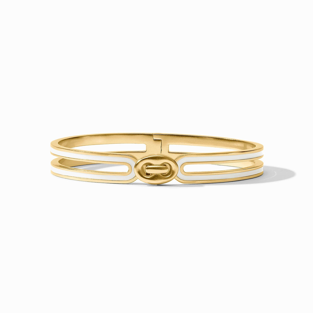 Laguna enamel bangle with a button click closure in black.