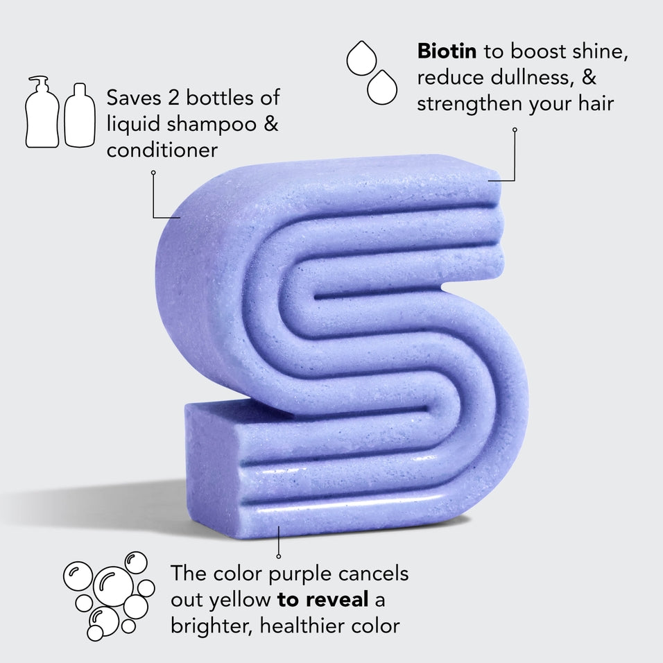 Purple toning solid shampoo bar with orange blossom and jasmine scent