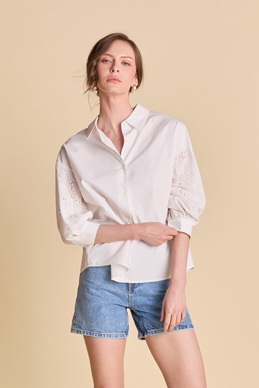 Bella Mix Media Balloon Sleeve Shirt