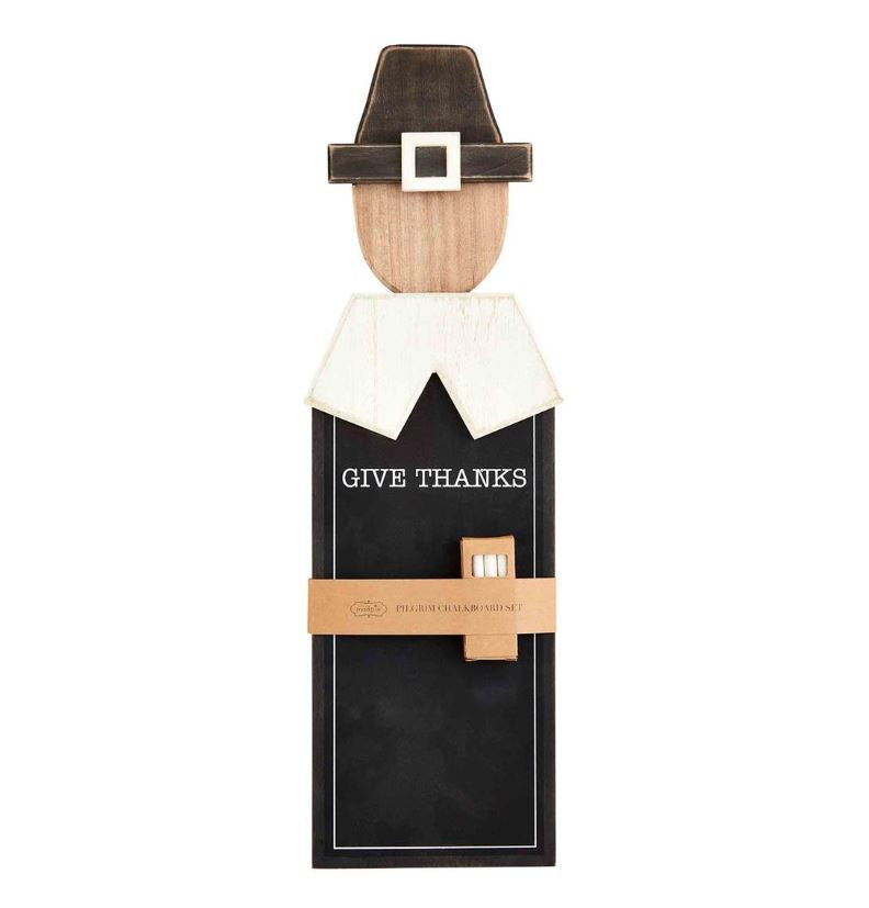 Pilgrim chalkboard set featuring a rectangular black surface with white chalk dimensions of 22½ inches by 6½ inches.