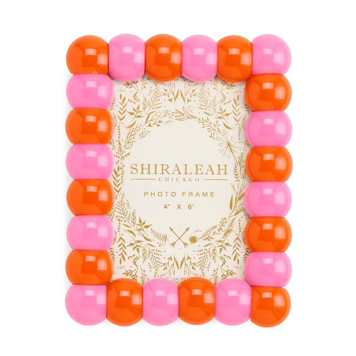 Poppy 4x6 bubble picture frame with alternating pink and orange rounded beads.
