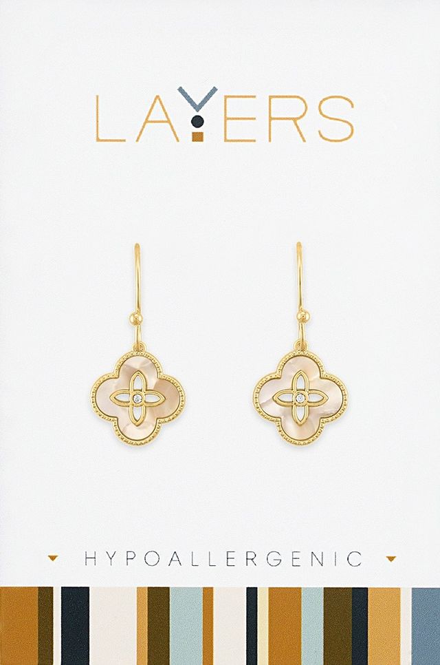 Gold Seashell Quatrefoil Dangle Layers Earrings