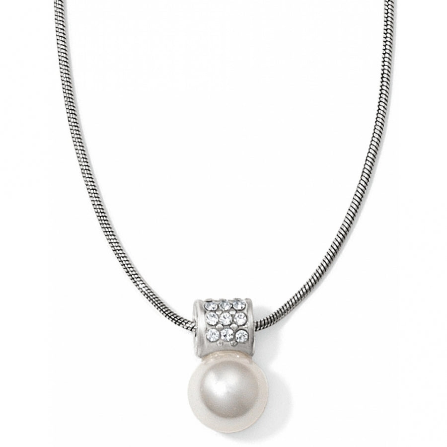 Silver-plated necklace with adjustable crystal pearl beads on a lobster claw clasp.