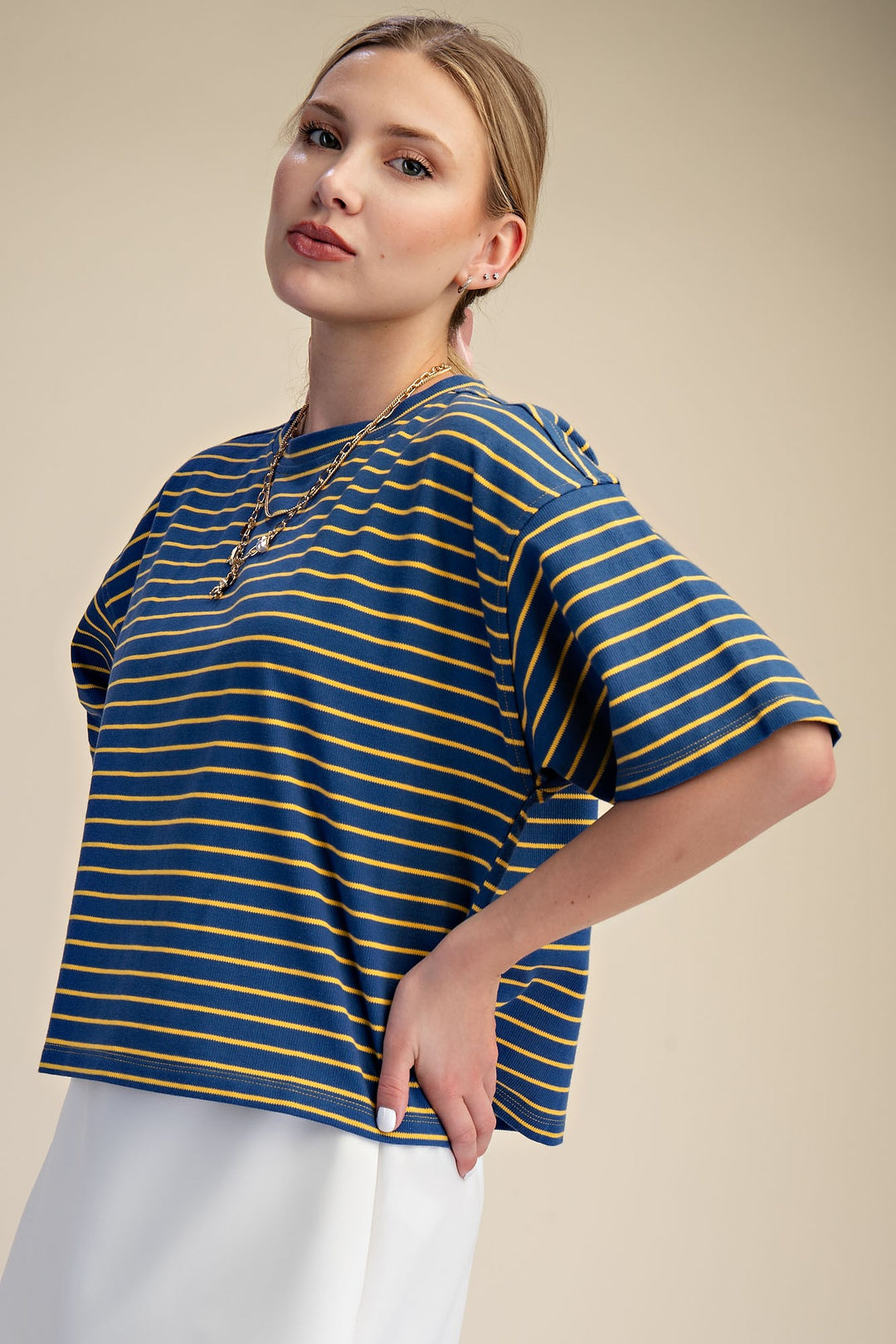 Ophelia Round Neck Wide Sleeve Pullover Stripe Everyday Top